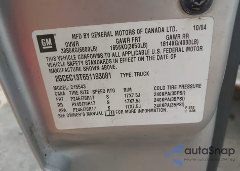 2005 Chevrolet Silverado 1500 Ls z USA, uszkodzony, nr VIN 2GCEC13T651193081